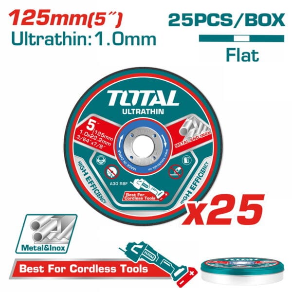 TOTAL ΔΙΣΚΟΣ ΚΟΠΗΣ ΙΣΙΟΣ ΙΝΟΧ/ΜΕΤΑΛΛΟΥ 125 Χ 1mm 25TEM ΣΕ ΜΕΤΑΛΛΙΚΟ ΚΟΥΤΑΚΙ (TAC21012525) - Image 1