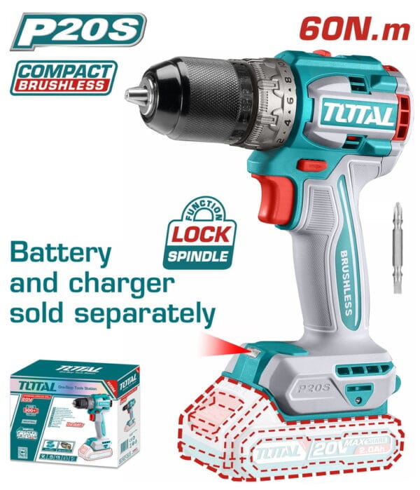 TOTAL ΕΠΑΓΓ. ΔΡΑΠΑΝΟΚΑΤΣΑΒΙΔΟ ΜΠΑΤ. Li-ion 20V / 60Nm BL Motor ΧΩΡΙΣ ΜΠΑΤΑΡΙΑ & ΦΟΡΤΙΣΤΗ (TDLI206021) - Image 1