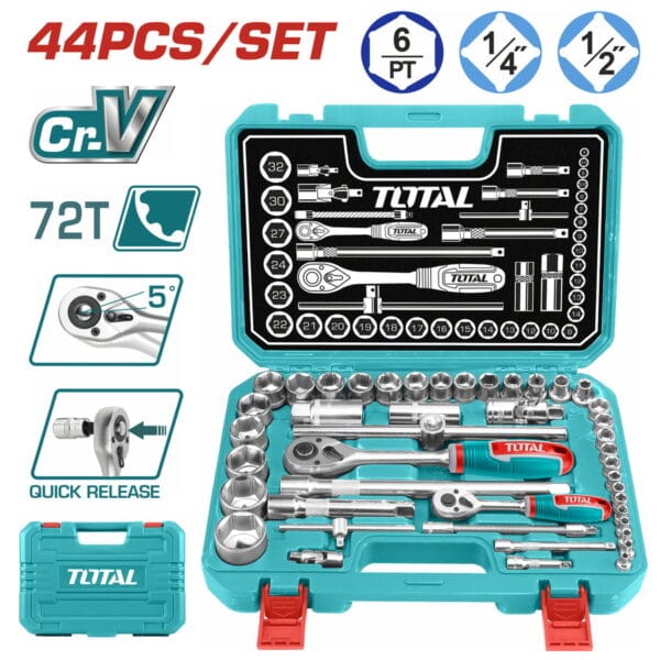 TOTAL ΕΠΑΓΓ. ΣΕΤ ΚΑΣΕΤΙΝΑ ΚΑΡΥΔΑΚΙΑ 1/4" & 1/2" 44ΤΕΜ (THT421441) - Image 1
