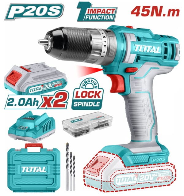 TOTAL ΕΠΑΓΓ. ΔΡΑΠΑΝΟΚΑΤΣΑΒΙΔΟ ΚΡΟΥΣΤΙΚΟ ΜΠΑΤ. Li-ion 20V / 2Ah / 45Nm / 2 ΜΠΑΤ (TIDLI201452E) - Image 1