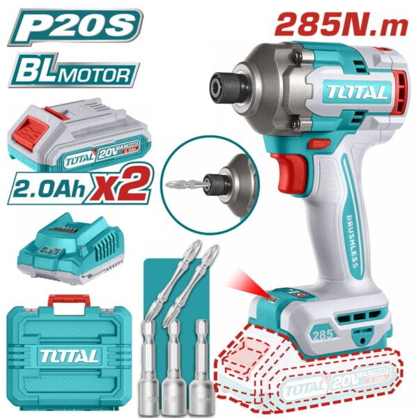 TOTAL ΕΠΑΓΓ. ΠΑΛΜΙΚΟ ΚΑΤΣΑΒΙΔΙ ΜΠΑΤ. Li-ion 20V / 2Ah / 285Nm / 2 ΜΠΑΤΑΡΙΕΣ (TIRLI2028E) - Image 1