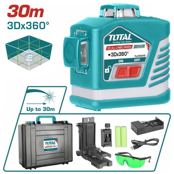 TOTAL ΕΠΑΓΓ. ΑΛΦΑΔΙ LASER 3D ΑΥΤΟ-ΟΡΙΖΟΝΤΙΟΥΜΕΝΟ ΜΕ ΠΡΑΣΙΝΕΣ ΑΚΤΙΝΕΣ (TLL255245) - Image 1
