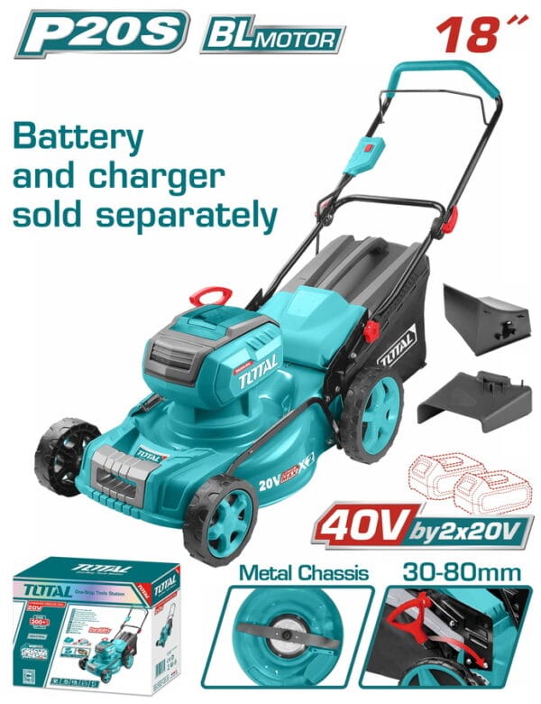 TOTAL ΕΠΑΓΓ. ΜΗΧΑΝΗ ΓΚΑΖΟΝ ΜΠΑΤ. Li-ion 2X20V / 46cm ΧΩΡΙΣ ΜΠΑΤΑΡΙΑ & ΦΟΡΤΙΣΤΗ (TLMLI20185) - Image 1