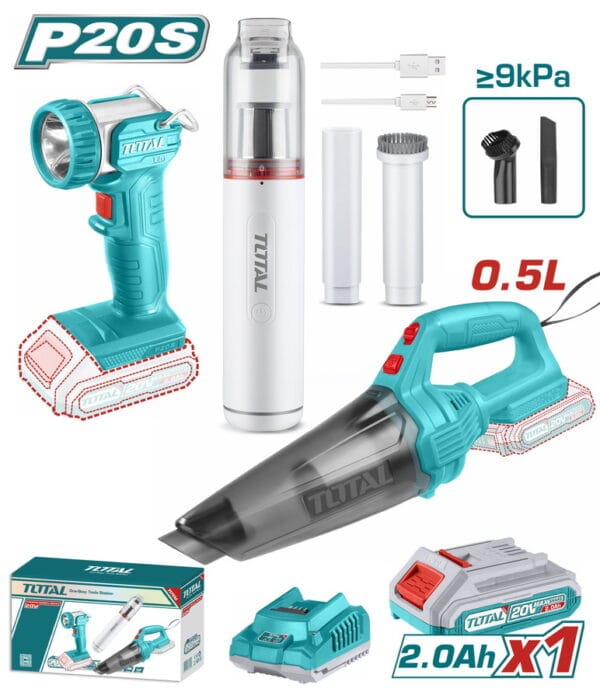 TOTAL ΣΕΤ 2 ΣΚΟΥΠΑΚΙΑ + ΦΑΚΟΣ ΜΠΑΤ. Li-ion 20V / 2Ah / 1 ΜΠΑΤΑΡΙΑ (TOSLI20668E) - Image 1