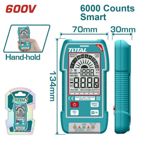 TOTAL ΕΠΑΓΓ. ΠΟΛΥΜΕΤΡΟ ΨΗΦΙΑΚΟ 600V True RMS με Μέτρηση AC/DC (TMT516004) - Image 1