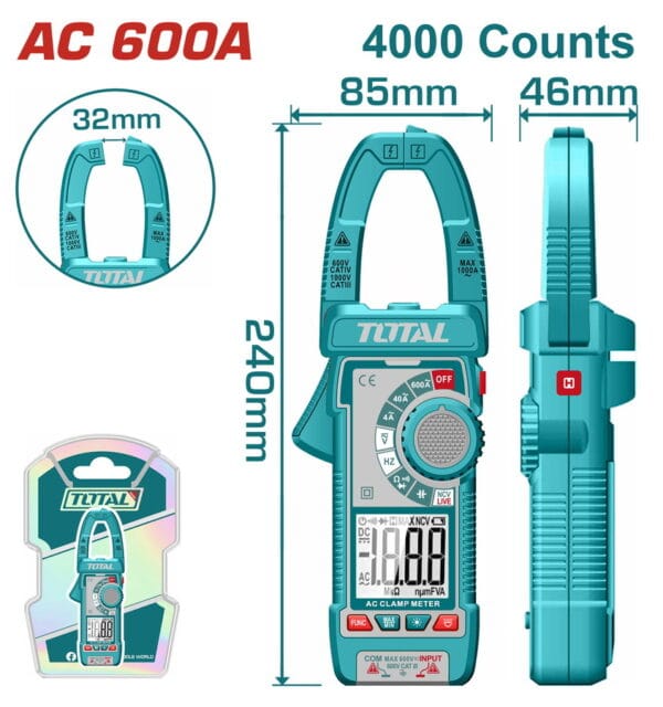TOTAL ΕΠΑΓΓ. ΑΜΠΕΡΟΤΣΙΜΠΙΔΑ ΨΗΦΙΑΚΗ 600Α AC/DC True RMS (TMT766001) - Image 1