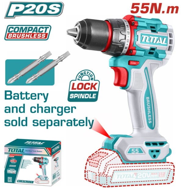 TOTAL ΕΠΑΓΓ. ΔΡΑΠΑΝΟΚΑΤΣΑΒΙΔΟ ΜΠΑΤ. Li-ion 20V / 55Nm BL Motor ΧΩΡΙΣ ΜΠΑΤ & ΦΟΡΤΙΣΤΗ (TDLI205581) - Image 1