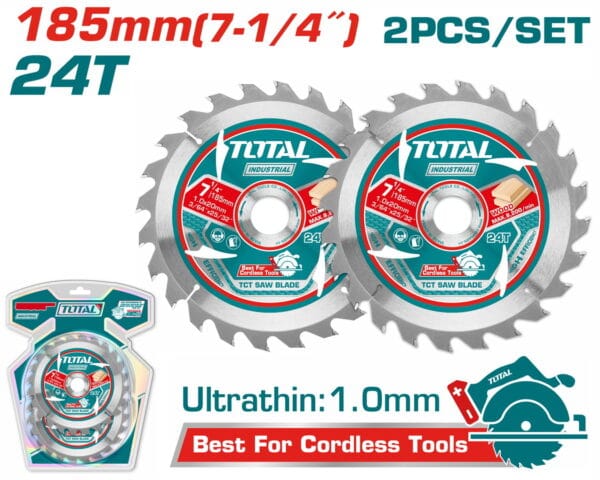 TOTAL ΕΠΑΓΓ ΣΕΤ ΔΙΣΚΟΙ ΚΟΠΗΣ ΞΥΛΟΥ Φ185Χ20mm 24Τ 2TEM ΓΙΑ TS11418526/TS1161856/TSLI1851 (TAC2331853) - Image 1