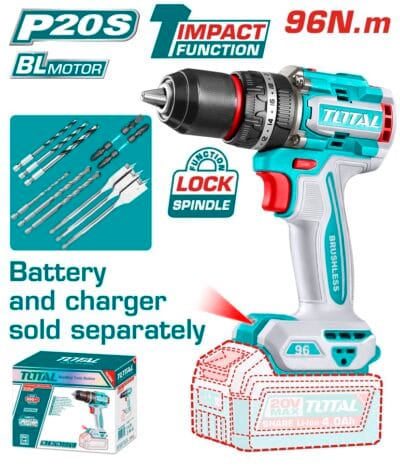 TOTAL ΕΠΑΓΓ. ΔΡΑΠ/ΒΙΔΟ ΚΡΟΥΣΤΙΚΟ ΜΠΑΤ. Li-ion 20V/96Nm BL Motor ΧΩΡΙΣ ΜΠΑΤ & ΦΟΡΤΙΣΤΗ (TIDLI209681)
