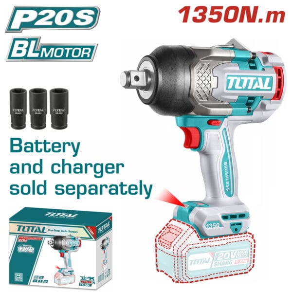 TOTAL ΕΠΑΓΓ. ΜΠΟΥΛΟΝΟΚΛΕΙΔΟ ΜΠΑΤ. Li-ion 20V / 1350Nm ΧΩΡΙΣ ΜΠΑΤΑΡΙΑ & ΦΟΡΤΙΣΤΗ (TIWLI201351) - Image 1