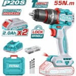 TOTAL ΕΠΑΓΓ. ΔΡΑΠ/ΒΙΔΟ ΚΡΟΥΣΤΙΚΟ ΜΠΑΤ. Li-ion 20V / 2Ah / 55Nm / 2 ΜΠΑΤ BL Motor (TIDLI20558E)