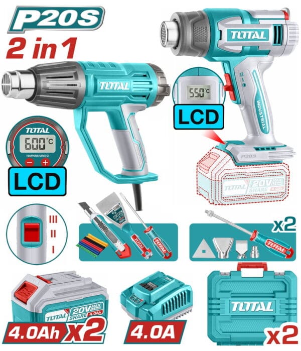 TOTAL ΕΠΑΓΓ. ΣΕΤ ΠΙΣΤΟΛΙΑ ΘΕΡΜΟΥ ΑΕΡΑ ΜΠΑΤ. Li-ion 20V (TOSLI241188E) - Image 1