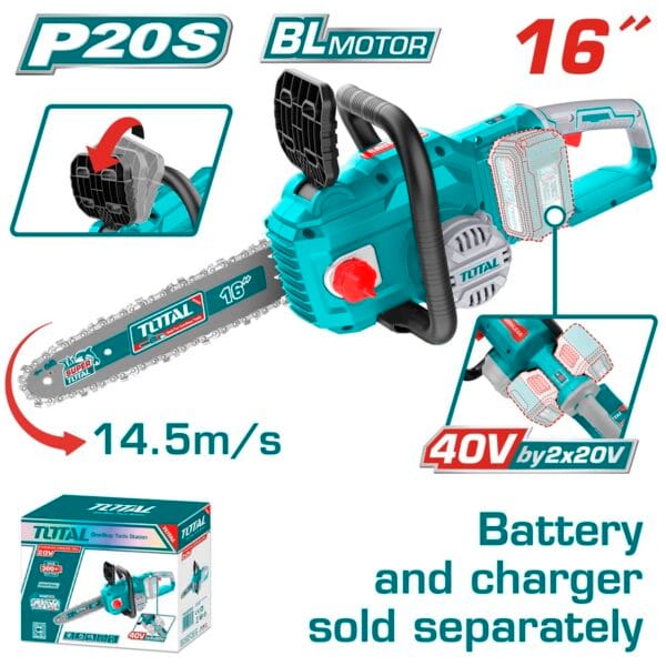 TOTAL ΕΠΑΓΓ. ΑΛΥΣΟΠΡΙΟΝΟ 16" / 40cm ΜΠΑΤ. Li-ion 2X20V ΧΩΡΙΣ ΜΠΑΤΑΡΙΑ & ΦΟΡΤΙΣΤΗ (TGSLI40168) - Image 1