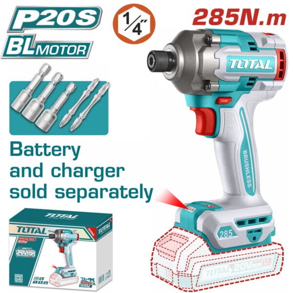 TOTAL ΕΠΑΓΓ. ΠΑΛΜΙΚΟ ΚΑΤΣΑΒΙΔΙ ΜΠΑΤ. Li-ion 20V / 285Nm ΧΩΡΙΣ ΜΠΑΤΑΡΙΑ & ΦΟΡΤΙΣΤΗ (TIRLI20281) - Image 1
