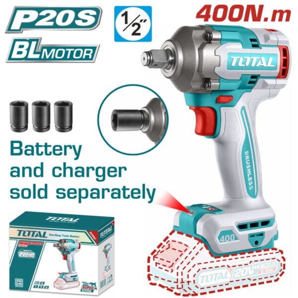TOTAL ΕΠΑΓΓ. ΜΠΟΥΛΟΝΟΚΛΕΙΔΟ ΜΠΑΤ. Li-ion 20V / 400Nm ΧΩΡΙΣ ΜΠΑΤΑΡΙΑ & ΦΟΡΤΙΣΤΗ (TIWLI20401) - Image 1