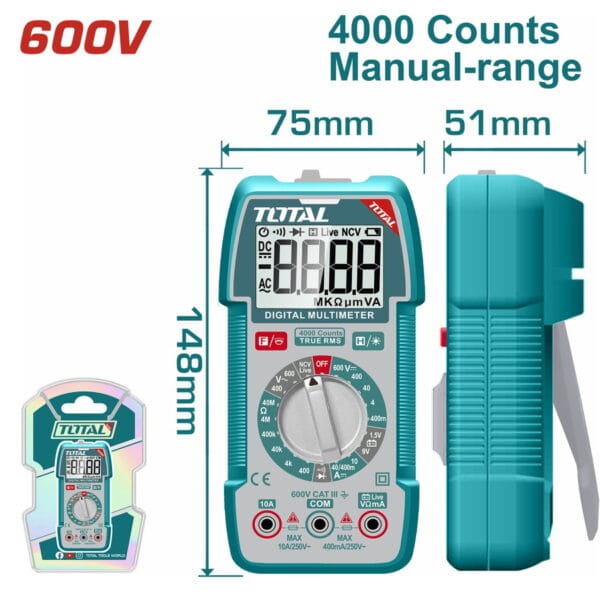 TOTAL ΕΠΑΓΓ. ΠΟΛΥΜΕΤΡΟ ΨΗΦΙΑΚΟ 600V True RMS με Μέτρηση AC/DC (TMT536002) - Image 1