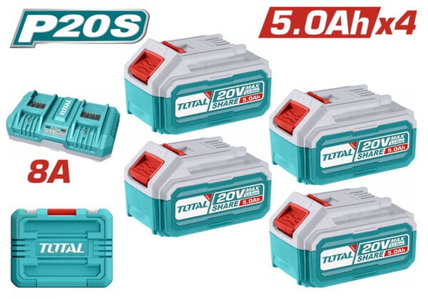 TOTAL ΕΠΑΓΓ. ΣΕΤ 4τεμ ΜΠΑΤ. TFBLI2053 Li-ion 20V / 5Ah + 1τεμ ΤΑΧΥΦΟΡΤΙΣΤΗΣ TFCLI2082 (TFBCLI20285E) - Image 1