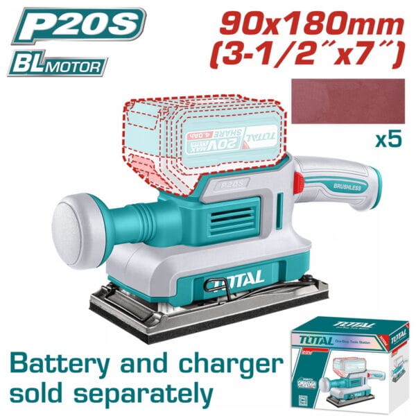 TOTAL ΕΠΑΓΓ. ΠΑΛΜΙΚΟ ΤΡΙΒΕΙΟ ΜΠΑΤ. Li-ion 20V / 90X180mm ΧΩΡΙΣ ΜΠΑΤΑΡΙΑ & ΦΟΡΤΙΣΤΗ (TFSLI2031) - Image 1