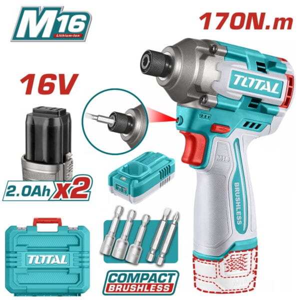 TOTAL ΕΠΑΓΓ. ΠΑΛΜΙΚΟ ΚΑΤΣΑΒΙΔΙ ΜΠΑΤ. Li-ion 16V / 2Ah / 170Nm / 2 ΜΠΑΤ (TIRLI16178E) - Image 1