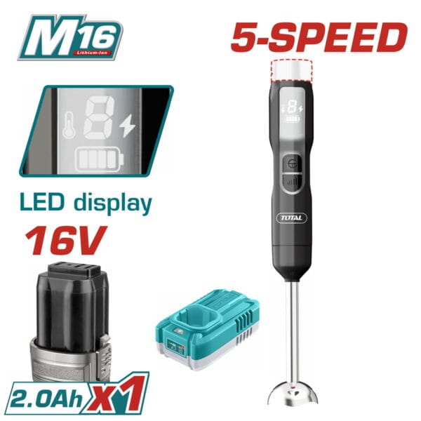 TOTAL ΜΠΛΕΝΤΕΡ ΧΕΙΡΟΣ ΜΠΑΤ.  Li-ion 16V / 2Ah / 1 ΜΠΑΤ (TJB048K) - Image 1
