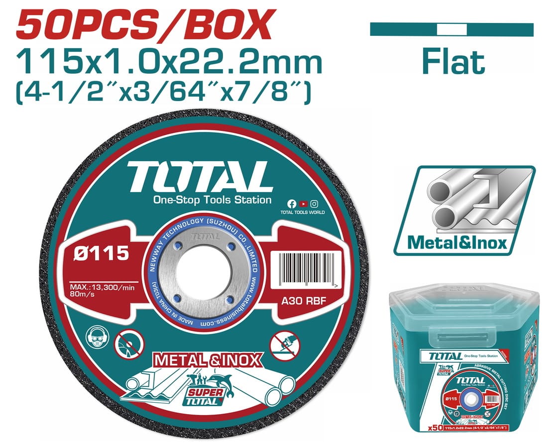 TAC20111550 TOTAL ΔΙΣΚΟΣ ΚΟΠΗΣ ΙΝΟΧ/ΜΕΤΑΛΛΟΥ 115 Χ 1mm 50TEM ΣΕ ΠΛΑΣΤΙΚΟ ΚΟΥΤΑΚΙ (TAC20111550) - Image 1