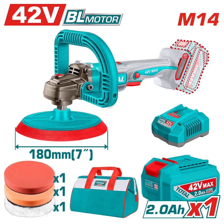 TAPLI42181E TOTAL ΕΠΑΓΓ. ΓΩΝΙΑΚΟΣ ΑΛΟΙΦΑΔΟΡΟΣ ΜΠΑΤ. Li-ion 42V / 180mm / 2Ah / 1 ΜΠΑΤ BL Motor (TAPLI42181E) - Image 1