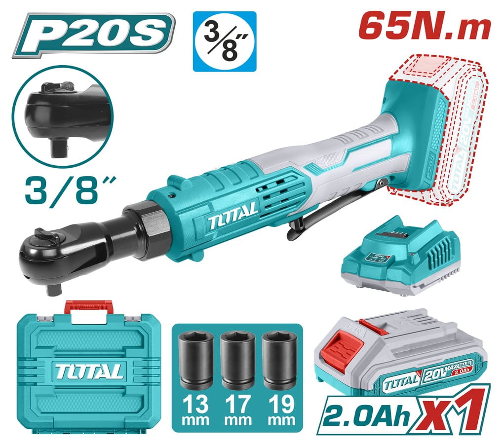 TDRLI-2060152 TOTAL ΣΕΤ ΚΑΣΤΑΝΙΑ 3/8" ΜΠΑΤ. Li-ion 20V / 65Nm / 2Ah / 1 ΜΠΑΤ (TDRLI2060152) - Image 1
