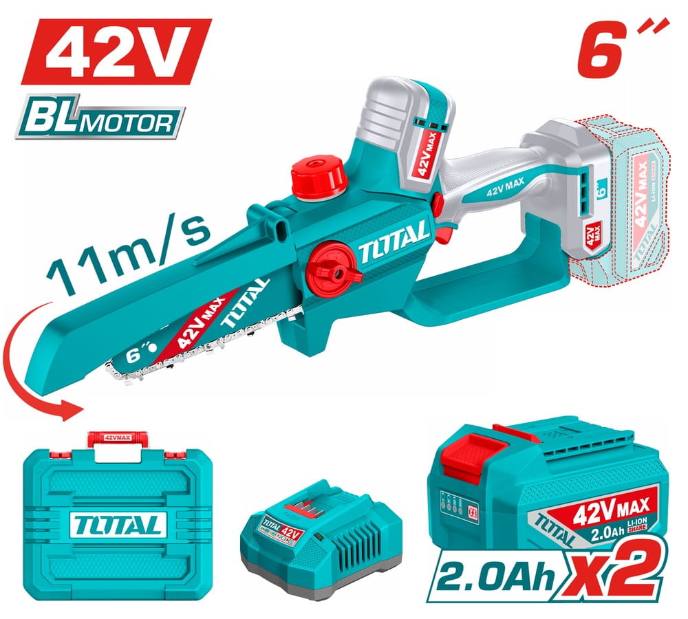 TGSLI42681E TOTAL ΕΠΑΓΓ. ΣΕΤ ΑΛΥΣΟΠΡΙΟΝΟ ΚΛΑΔ. ΜΠΑΤ. Li-ion 42V / 6"/ 2Ah / 2 ΜΠΑΤ BL Motor (TGSLI42681E) - Image 1