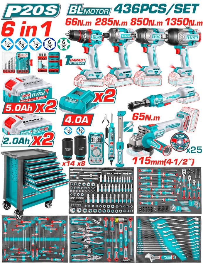 THPTCS84362E TOTAL ΕΠΑΓΓ. ΕΡΓΑΛΕΙΟΦΟΡΟΣ ΜΕ 20V 6 in1 ΕΡΓΑΛΕΙΑ & 436ΤΕΜ ΕΡΓΑΛΕΙΑ-ΕΞΑΡΤΗΜΑΤΑ (THPTCS84362E) - Image 1